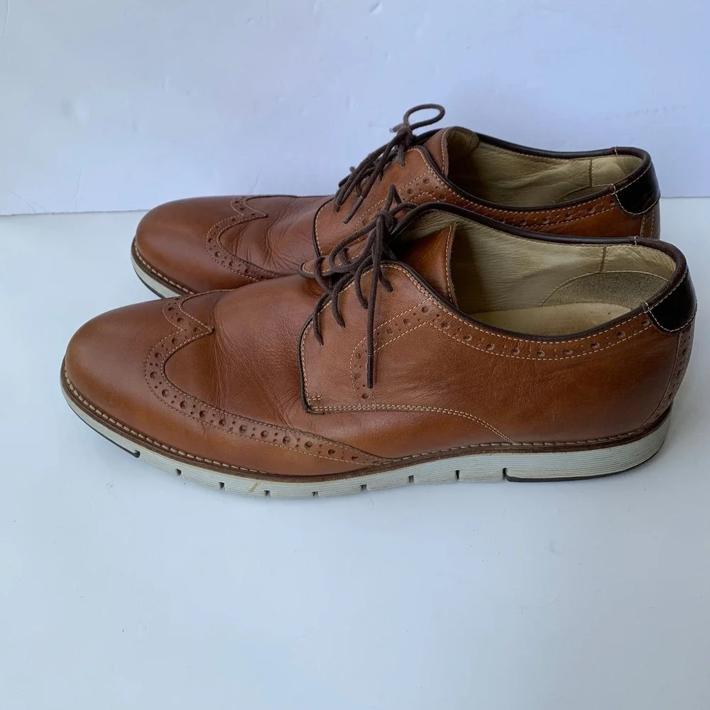 J&M Wingtip Oxford Dress Shoes Leather Comfort Brown Size 13M Johnston & Murphay